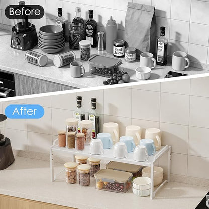 2 Pack 11” Width Expandable Kitchen Cabinet Organizer Shelves, Heavy Duty