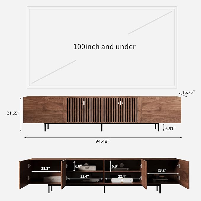 gaoyangjiaju 94.48" Mid-Century Modern TV Stand, Walnut Media Console