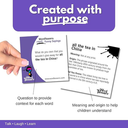 ? WORD TEASERS More Funny Sayings - Even More Funny Word Game & Conversation Starter for Kids, Teens & Adults - Idiom Game - Family Trivia Cards for Adults & Kids - 150 Conversation Cards for Families
