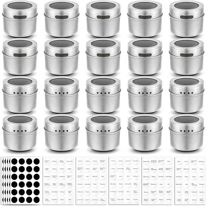 Bekith 20 Pack Magnetic Spice Jars, Magnetic Spice Containers