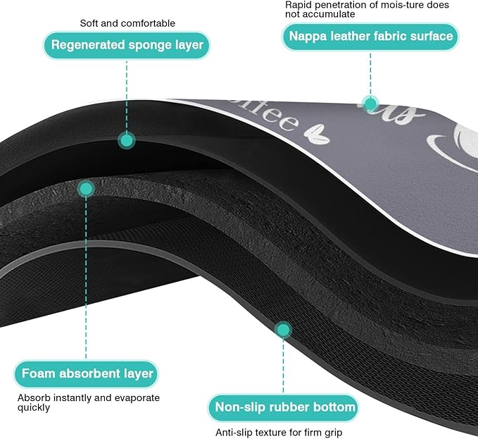 Coffee Bar Mat for Countertops 19inx12in, Absorbent Hide Stain Anti-Slip Cafe
