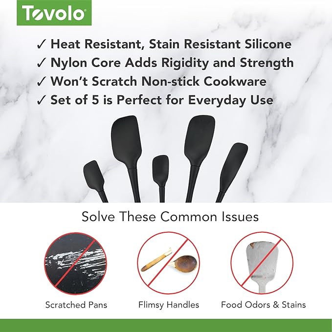 Tovolo Flex Core 5 Piece Silicone Spatula Set Heat Resistant All Silicone