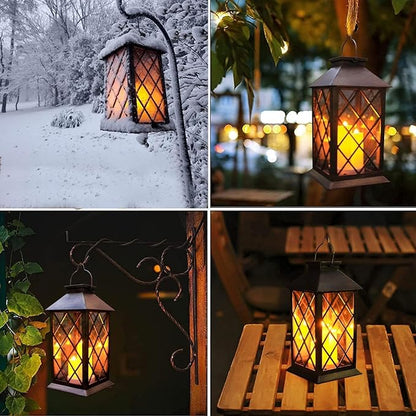 Solar Outdoor Lantern, Garden Hanging Waterproof Lanterns, 3 LED Flickering Flameless Candle, PVC, for Garden Decor Gifts (2 Pack)