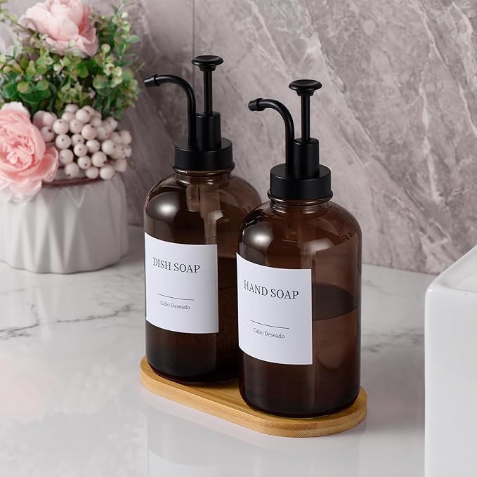 Glass Soap Dispenser with Pump, Dish and Hand Soap Dispenser