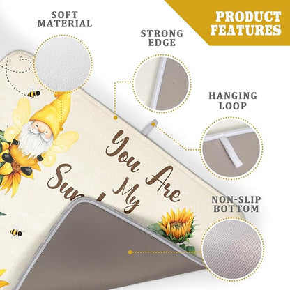 Giwawa Bee Gnomes Dish Drying Mat, Summer Sunflowers Elf Dish Drainer Mats