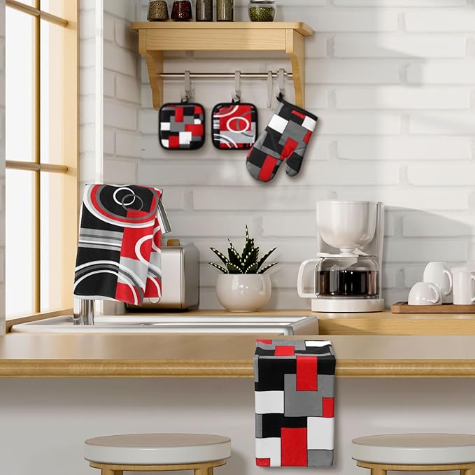 Jingmore 6 Pcs Kitchen Decor Set Accessorie Farmhouse Kitchen Towels Pot