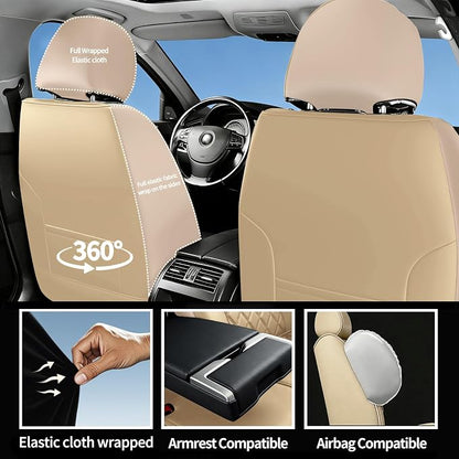 Car Seat Covers Compatible with Hyundai Tucson 2010-2026 - Waterproof & Breathable Luxury Leather All-Weather Seat Cushions Protectors, Airbag Compatible, Only 2 Front seat Covers (Beige)