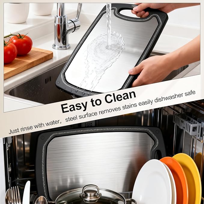 Viretang Metal Cutting Boards for Kitchen, Functional Large Black Plastic