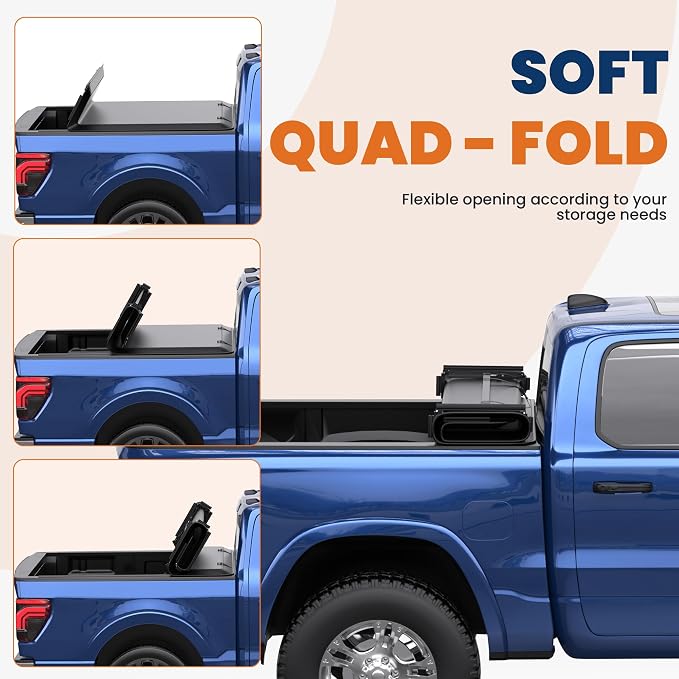 KUIPERAUTO Quad 4-Flip 5.5FT Soft Flip Truck Bed Tonneau Cover On Top Compatible with 2015-2026 Ford F150 F-150 Bed Fourth Flip Styleside Truck Bed Cover,67inch