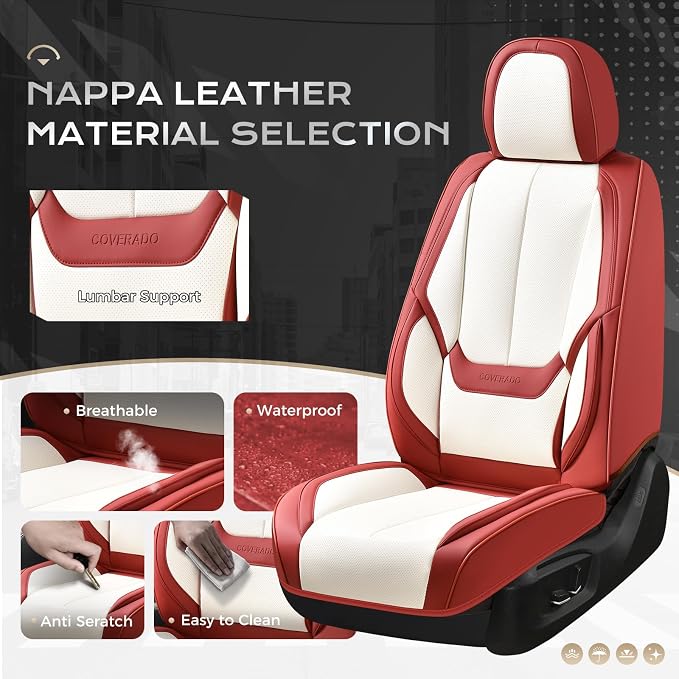 Coverado Seat Covers, Car Seat Covers Front Seats, Car Seat Cover, Car Seat Protector Waterproof, Car Seat Cushion Nappa Leather, Seat Covers Carseat Cover Universal Fit for Most Cars