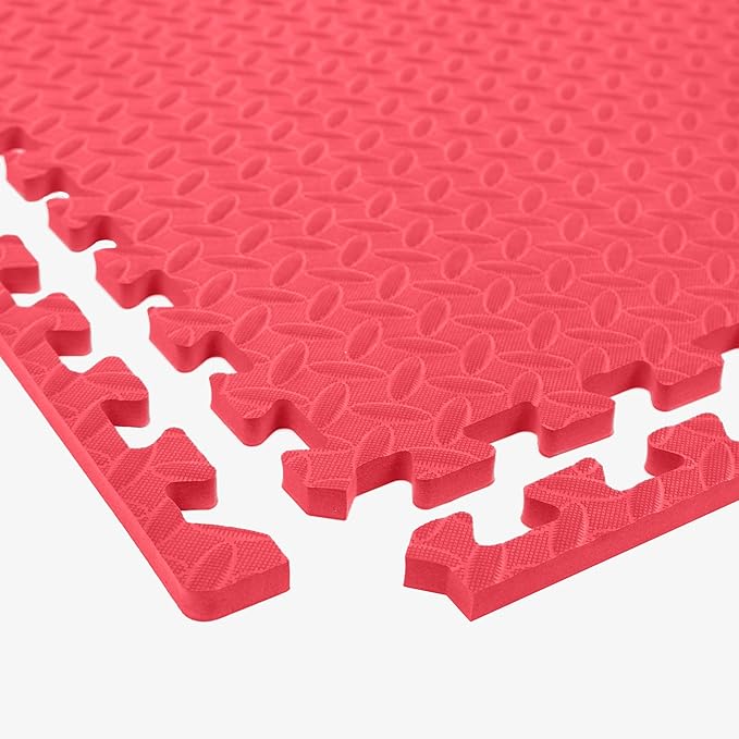 IncStores 1/2 Inch Thick Diamond Soft Foam Flooring Tiles | High-Density Interlocking Foam Tiles for Rugged Style in Your Home Gym, Playroom, and More | Red, 36 Tiles