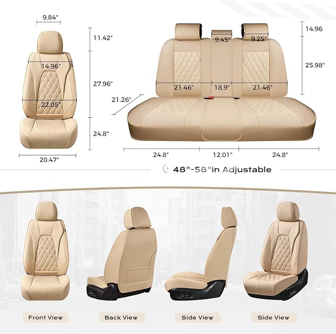 Coverado Front Seat Covers, Luxury Faux Leather Seat Covers for Cars, Beige Car Seat Covers, Car Seat Protector Waterproof, Automotive Interior Accessories Universal Fit for Most Cars Truck SUV Sedan