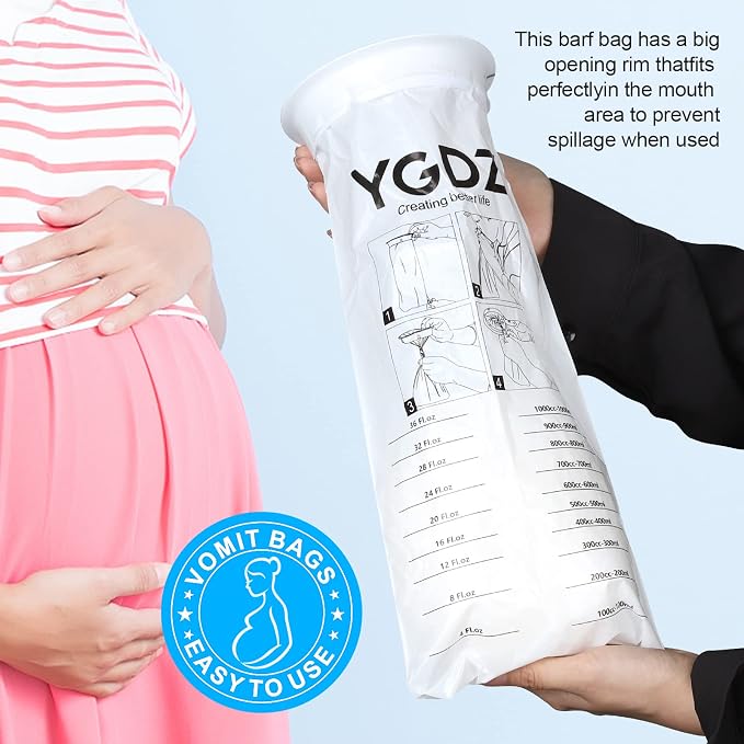 YGDZ Vomit Bags, 15 Pack Vomit Bags Disposable, 1000ml Barf Bags, Leak Resistant Throw Up, Portable Emesis Bags Puke Nausea Bags for Travel Motion Sickness, Car & Aircraft, Taxi, Kids, Women, White