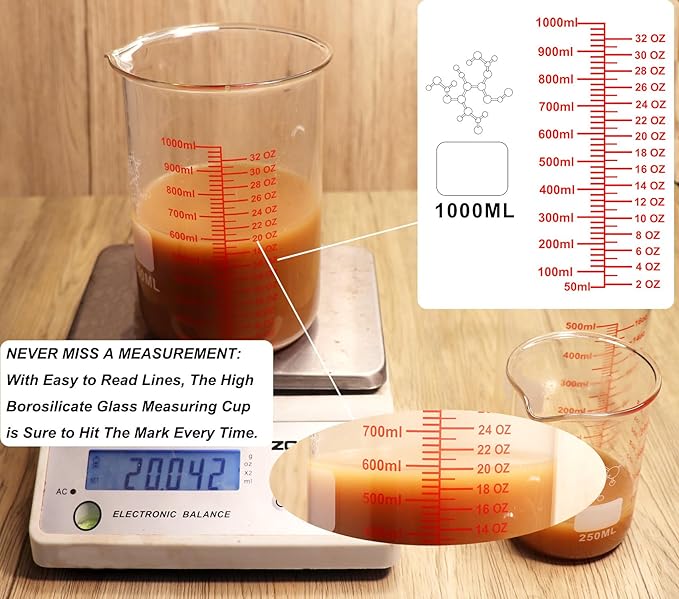 High Borosilicate Glass Measuring Cup-V-Shaped Spout, 1000ml Glass Measuring