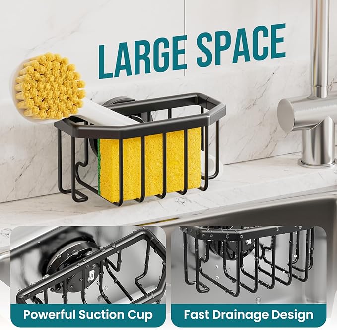 TAILI Sponge Holder with Strong Suction Cup, Dish Sponge Caddy Inside Sink