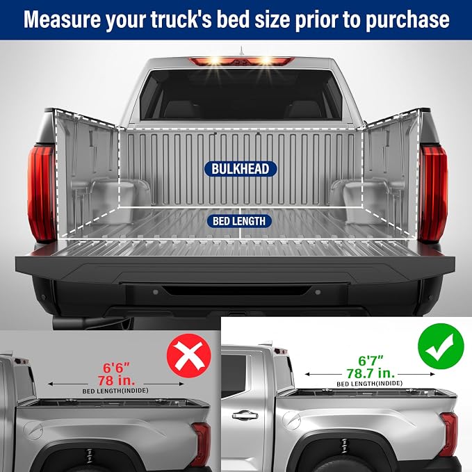 FRP Hard Folding Truck Bed Tonneau Cover Compatible with 2022-2026 Toyota Tundra 6' 6" Bed w/OE Rail System (78.7"), Tri Fold Style