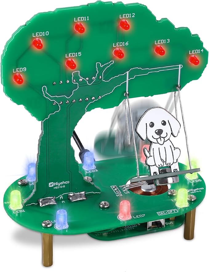 Dog Swing Soldering Project, ICSTATION Electromagnetic Swing Soldering Practice Kits with RGB LED Lights DIY Electronics Kit for School Education Creative Present Desktop Decoration