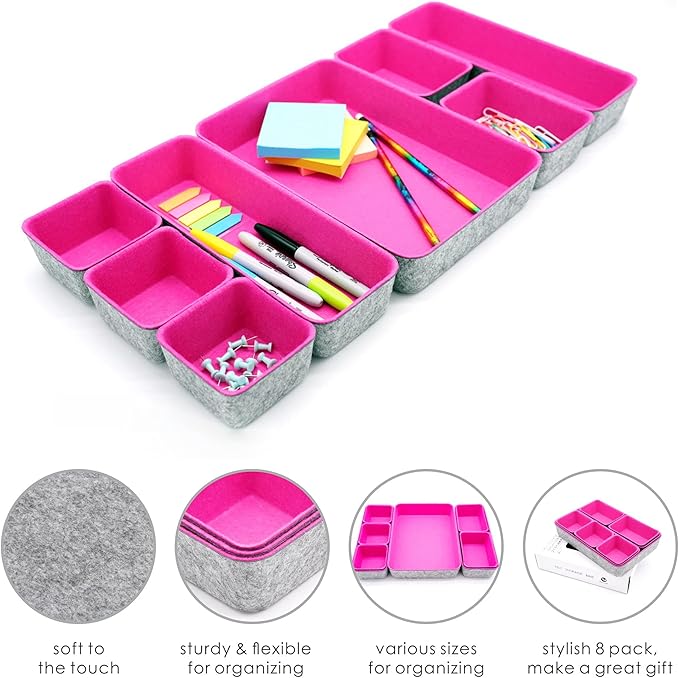 Welaxy Desk Drawer Organizer Tray Set, 8-Piece Office Drawer Organizers