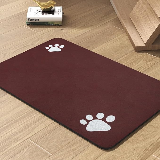 Pet Feeding Mat-Absorbent Dog Mat for Food and Water Bowl-No Stains Quick Dry Water Dispenser Mat-Dog Accessories Pet Supplies-Bowl for Messy Drinkers（RED,16"x24"