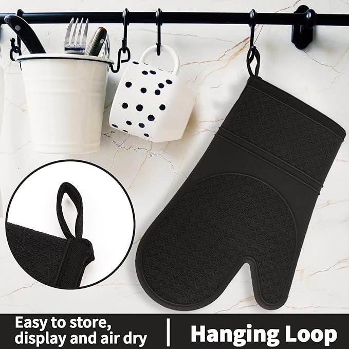 Hovico Silicone Oven Mitts, Heat Resistant 500F Kitchen Mitts 2PCS, 11.6"