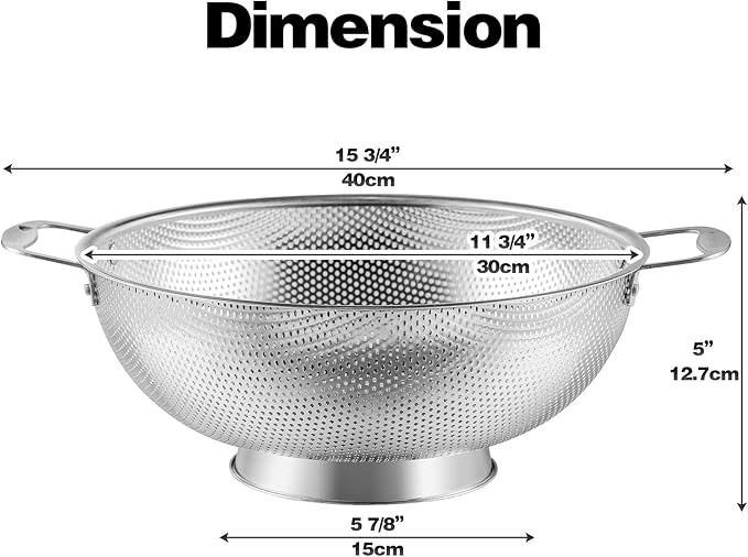 Tiawudi Large 6-Qt Colander, 18/8 Stainless Steel Mesh Strainer