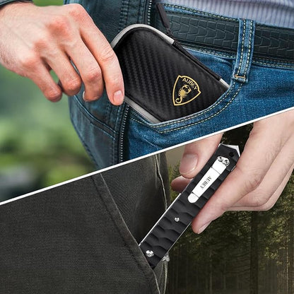 AUBEY Damascus Pocket Knife with Clip, Tanto Blade Damascus Steel Folding Knives for Men Tactical, Aluminum Handle with Glass Breaker for EDC Camping Gift