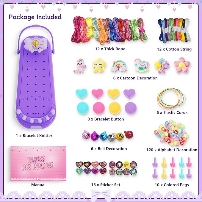 Friendship Bracelet Making Kit for Girls - DIY Bracelets Maker Art and Craft Kits for Kids - Jewelry String braiding Set Toys for Age 6 7 8 9 10 11 12 Year Old Girl Christmas Birthday Gifts - Purple