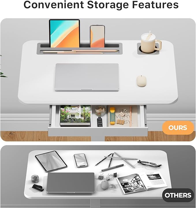 Mobile Standing Desk with Drawer, Portable Laptop Cart on Wheels, Height