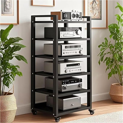 Dernoing 6 Tier Audio Rack Tower, CD Record Player Stereo Receiver AV Equipment