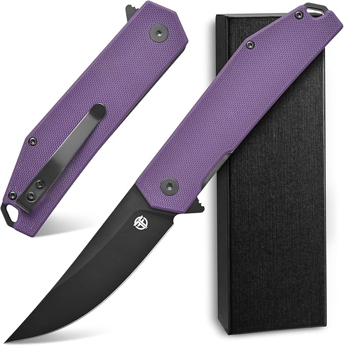 FF18 Folding Pocket Knife,AUS-8 Steel Blade G10 Handle EDC Tool Knife for Outdoor Survival,Camping,Hiking,Hunting (Purple)