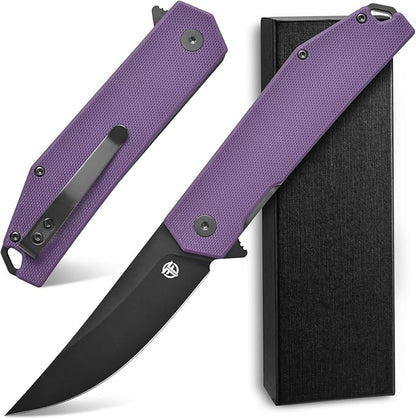 FF18 Folding Pocket Knife,AUS-8 Steel Blade G10 Handle EDC Tool Knife for Outdoor Survival,Camping,Hiking,Hunting (Purple)