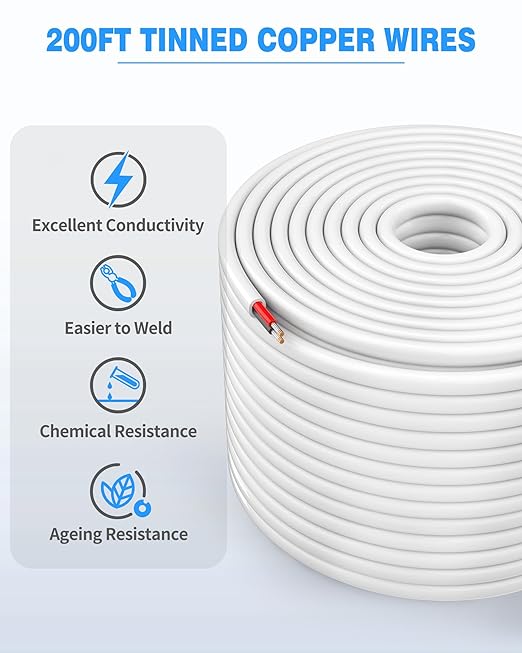 NAOVEO 14 Gauge Wire 2 Conductor Electrical Wire, 14 AWG Stranded PVC Tinned