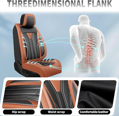 Fit Gladiator Car Seat Covers for Jeep Gladiator 2020-2025 2026 -Full Set Premium Leather, Waterproof & Breathable，All-Weather Seat Cushion Protecto & Airbag Compatible, 5 Seats Brown & Black
