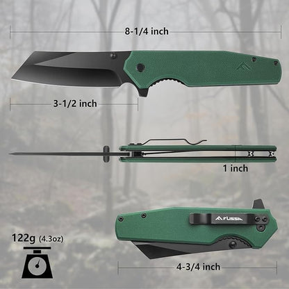 FLISSA Folding Knife, 4-3/4" Reverse Tanto Folding Pocket Knife, Black Stonewash Blade, G10 Handle, for Hunting, Survival, Camping and Outdoor Activities, Great Gifts for Dad, Husband, Friend