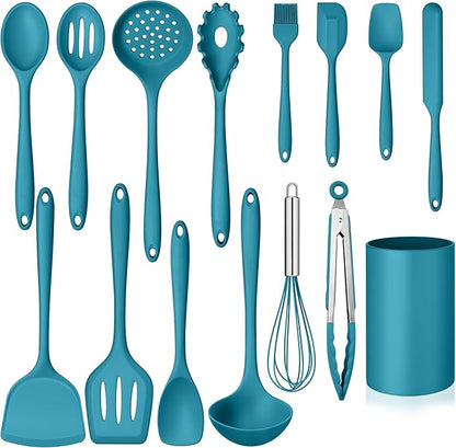Homikit Silicone Cooking Utensils Set, 15-Piece Nonstick and Heat Resistant