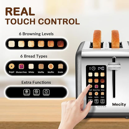 Mecity 2 Slice Touch Screen Toaster, 1.5" Wide Slot, Stainless Steel Smart