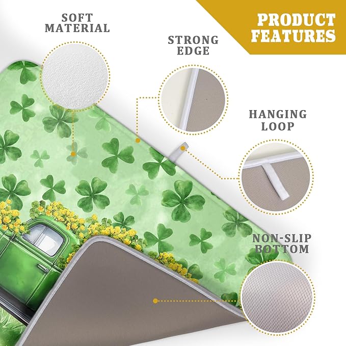 Green Holiday Dish Drying Mat Lucky Clover Truck Drying Mat