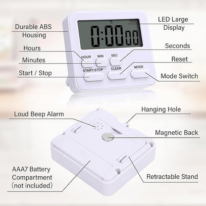 Leumoi 2 Pcs Digital Kitchen Timer 24 Hour Clock and Alarm Function Timer