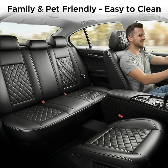 Car Seat Covers Compatible with Hyundai Kona 2018-2025 2026 - Full Set 5 Seats Luxury Leather All-Weather Seat Cushions & Protectors, Waterproof & Breathable, Airbag Compatible (Black)