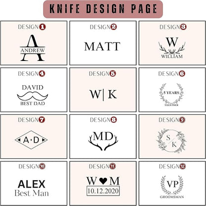 Personalized Folding Knife, Damascus Brown Blue Pocket Knife, Groomsmen Gift, Personalized Gift for Dad, Son, Husband, Boyfriend, Anniversary or Father’s Day Present, Christmas Gift