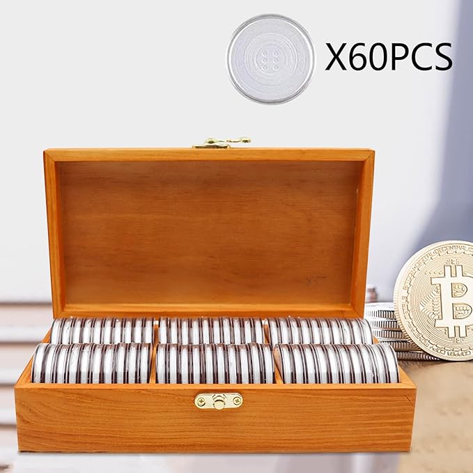 20-46 mm Wooden Coin Holder, 60 pcs Highly Transparent Capsules With Foam Gasket, Collector Case, Professional Storage Box for Collection (Bronze)