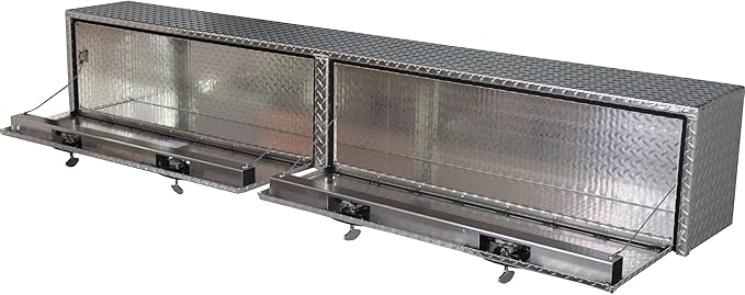 Buyers Products 1701561 Diamond Tread Aluminum Topsider Truck Box with Lockable T Handle Latch, 16x13x96 Inch, Truck Storage and Organizer, Made in the USA, Dual Drop Doors, Compression Latch