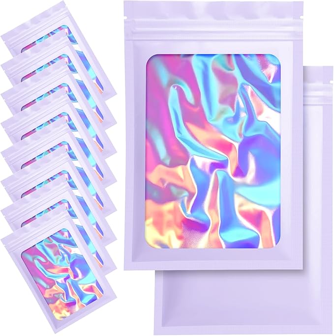 100 Pack Mylar Bags - 3.5 x 4.7 Inch Resealable Smell Proof Bags Foil Pouch Flat Bag with Front Window Purple