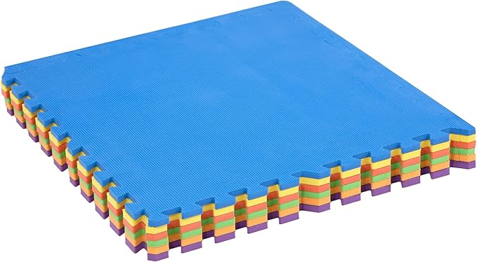 FlooringInc's Rainbow & Natural Harmony Playmat - Kid Safe Foam Floor Tiles with Removable Edges - 2'x2', 1/2" Thick (Rainbow, 36 Tile Pack)