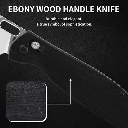 CJRB Prado Folding Pocket Knife 3.76" AR-RPM9 Sand Polish Steel Blade Ebony Handle Crossbar Lock for Men Outdoor, Survival, Camping and EDC, Ebony