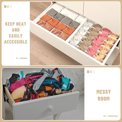 Criusia 3 Pack Sock Underwear Drawer Organizer Dividers, 64 Cell Fabric