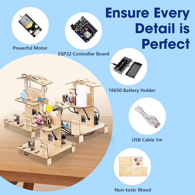 ESP32 STEM Science Kits for Kids Ages 8-10-12, 3 in 1 Smart Home Education Kit, Wooden 3D Puzzles Toys Children's DIY Building Crafts Model Set, Christmas Birthday Gift for Girls Boys