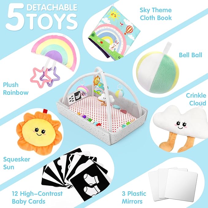 Baby Play Gym Mat Tummy Time Mat Activity Center for Newborn Infant Gifts Babies Shower Gifts for Boy Girl Baby 0-3-6-9-12 Months Skill Development Newborn Infant Babies Essentials Gifts