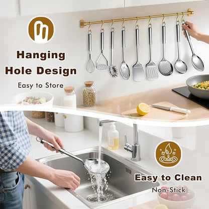 9 Pcs Cooking Utensils Set, Stainless Steel Kitchen Utensils, Heat Resistant