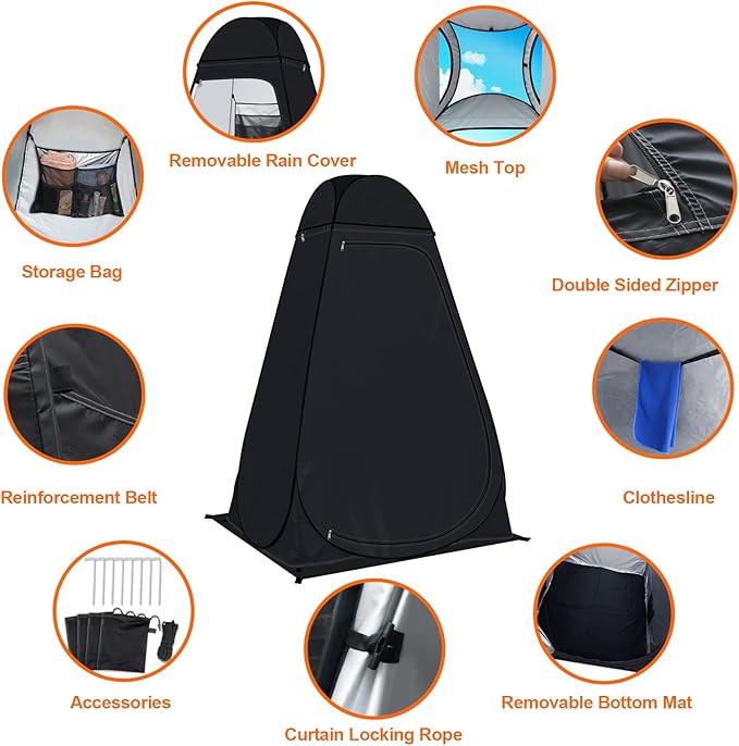 anngrowy Shower Tent Pop-Up Privacy Tent Camping Portable Toilet Tent Outdoor Camp Bathroom Changing Dressing Room Instant Privacy Shelters for Hiking Beach Picnic Fishing Potty, Extra-Tall, UPF 50+